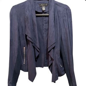 Joan Vass New York Women’s Blue Navy Micro Suede Moto Jacket Drape Front